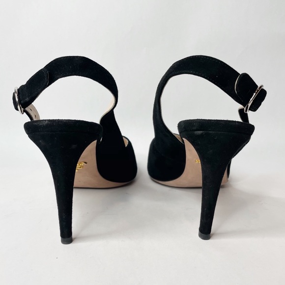 Prada Black Suede d'Orsay Open toe Sling Back Heel - Picture 11 of 12
